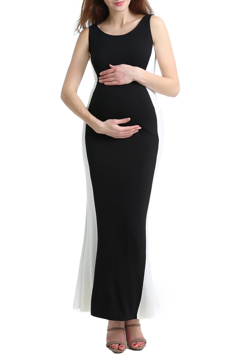 Phoebe Colorblock Maternity Maxi Dress, Main, color, BLACK