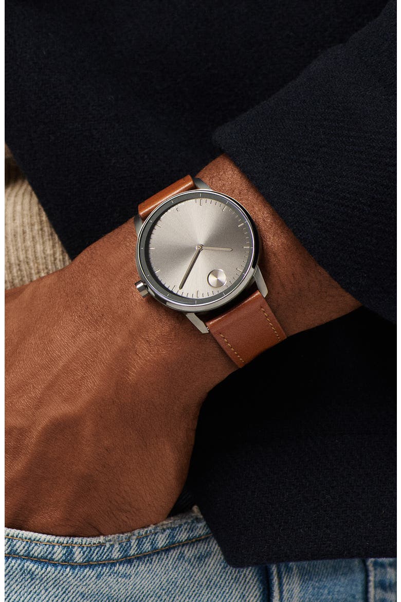 Bold Echo Leather Strap Watch, 40mm, Alternate, color, GRAY