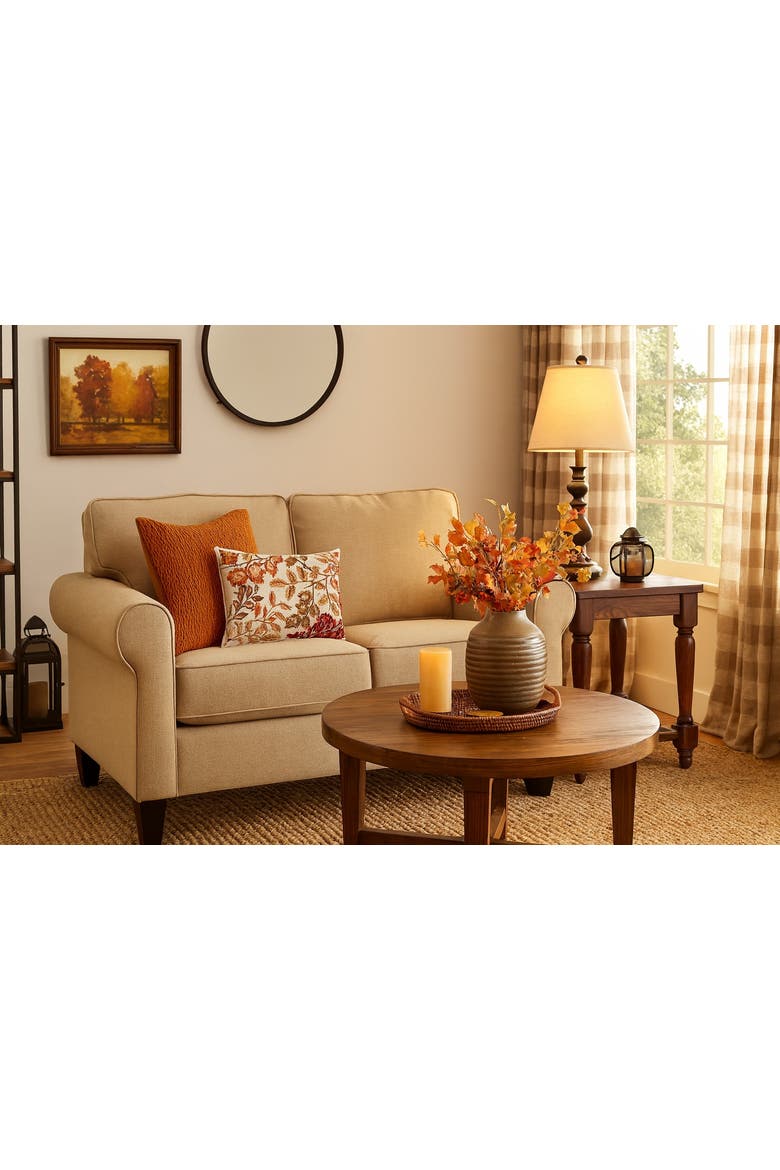 Autumn Floral Leaves Handcrafted Small Long Accent Pillow 12" x 18", Alternate, color, Orange