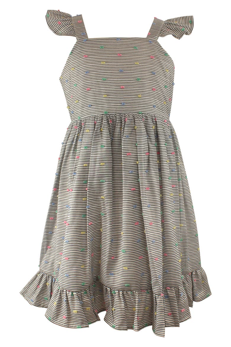 Kids' Stripe Clip Dot Cotton Party Dress, Main, color, BLACK/ WHITE