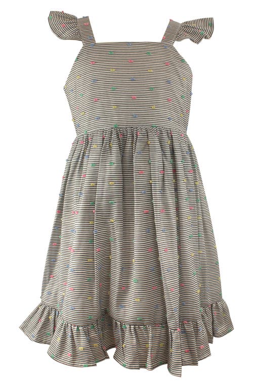 Popatu Kids' Stripe Clip Dot Cotton Party Dress In Green