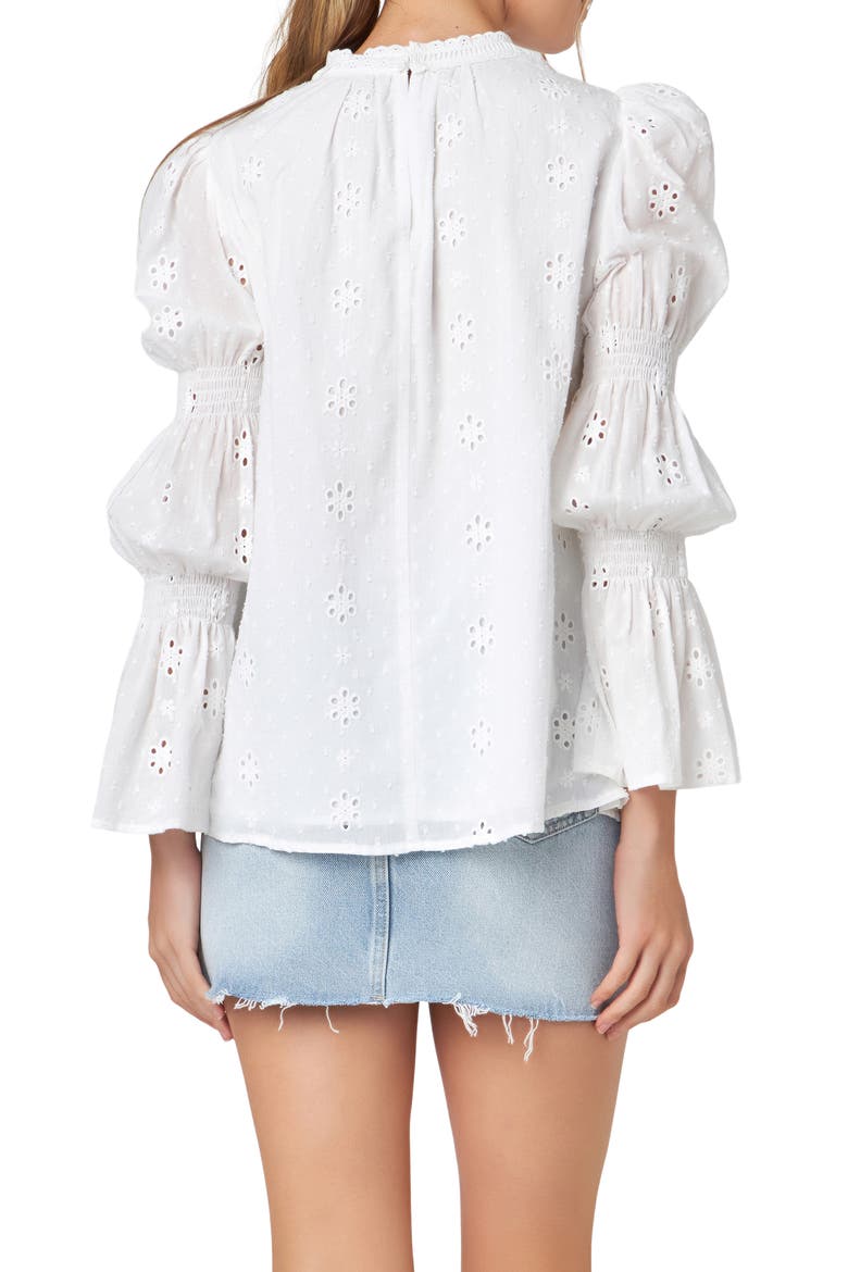 Eyelet Long Sleeve Cotton Top, Alternate, color, WHITE