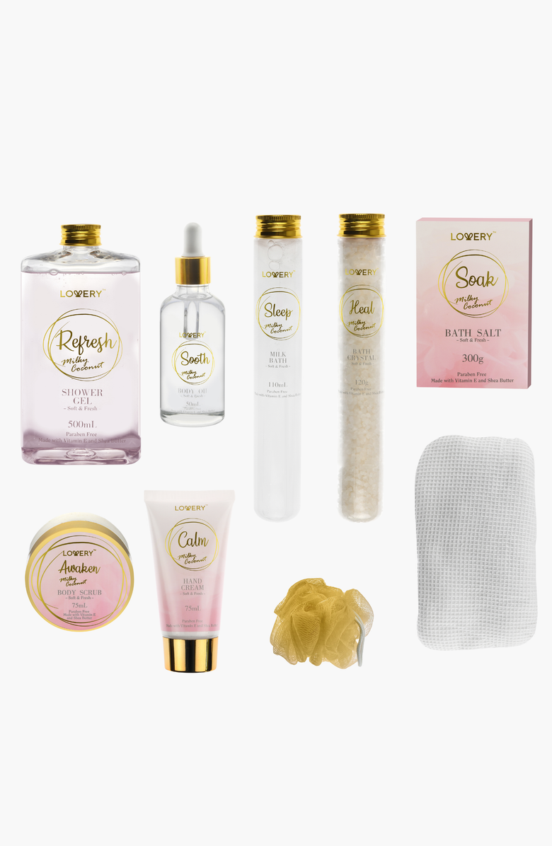 Lovery Milky Coconut Luxury Home Spa Gift Basket, Alternate, color, Pink / Gold