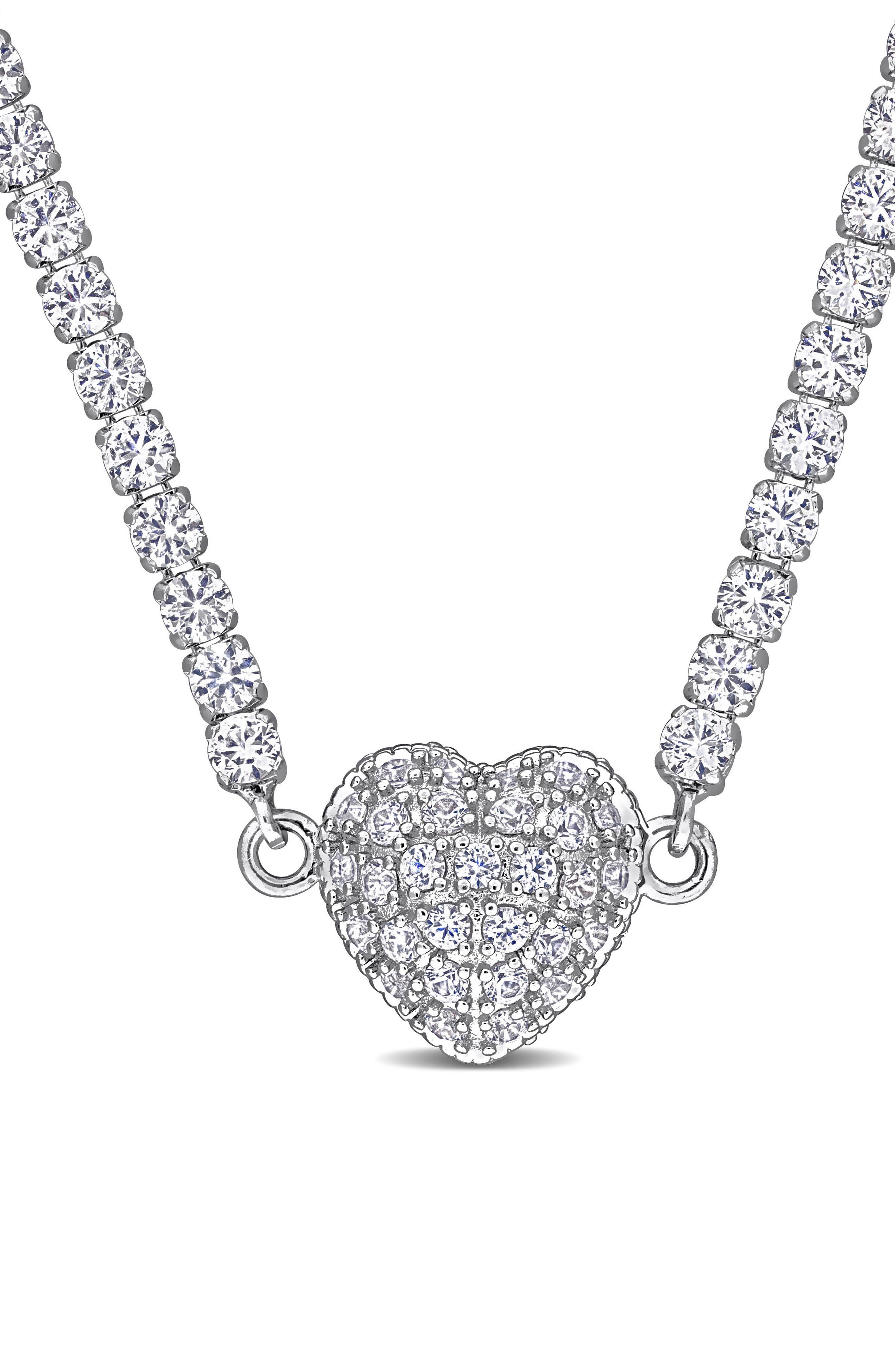 DELMAR Lab Created White Sapphire Heart Necklace