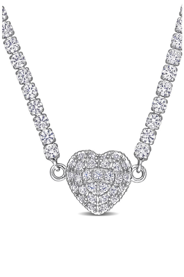 Lab Created White Sapphire Heart Necklace, Main, color, SILVER