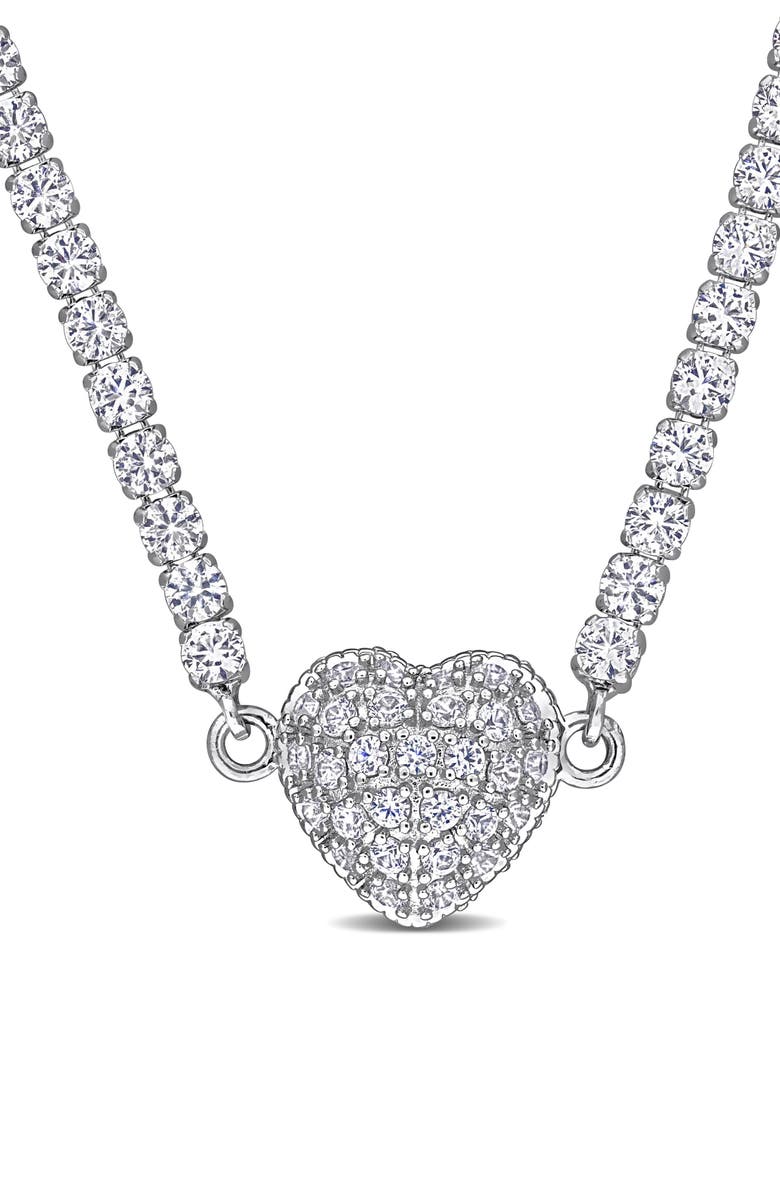 DELMAR Lab Created White Sapphire Heart Necklace, Main, color, Silver