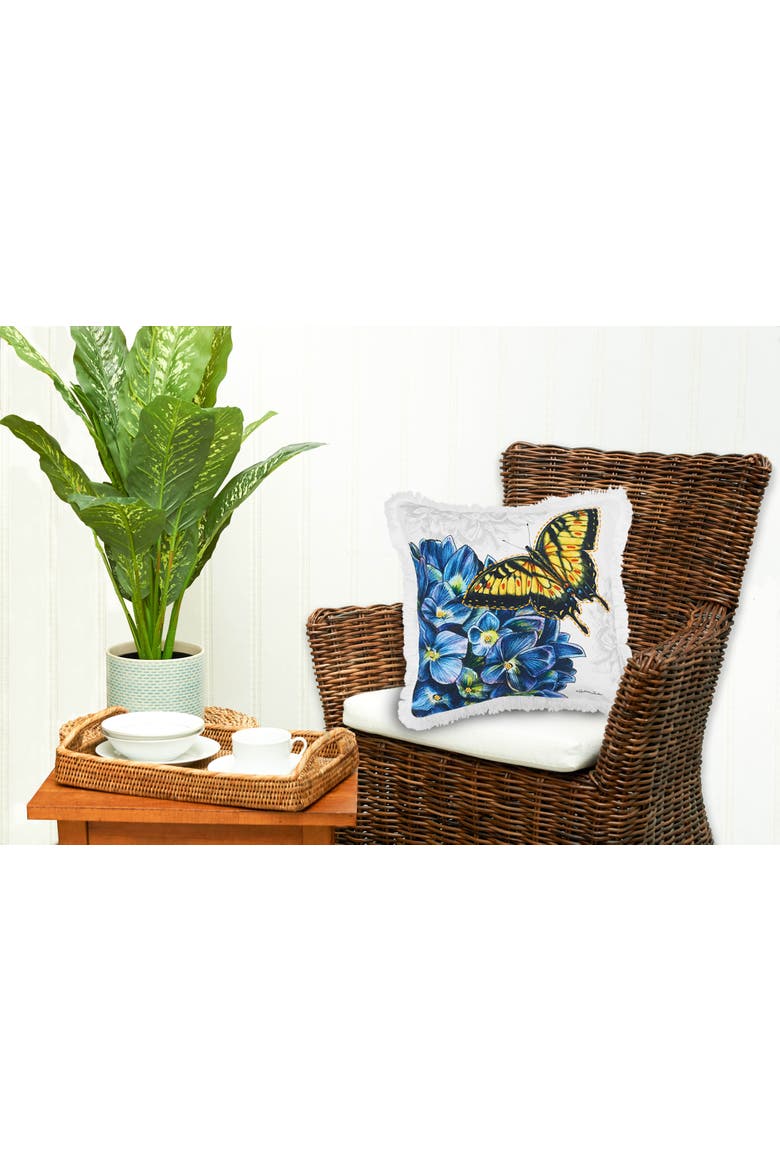 Botanical Butterfly & Flowers HD Printed Cotton Blend Accent Throw Pillow 18" x 18", Alternate, color, White