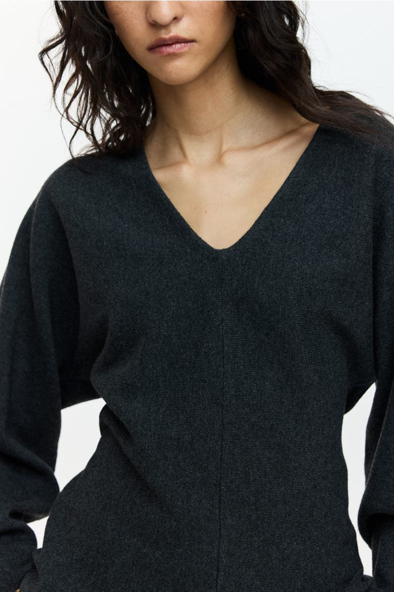 Knitted V-neck Top, Alternate, color, Dark gray