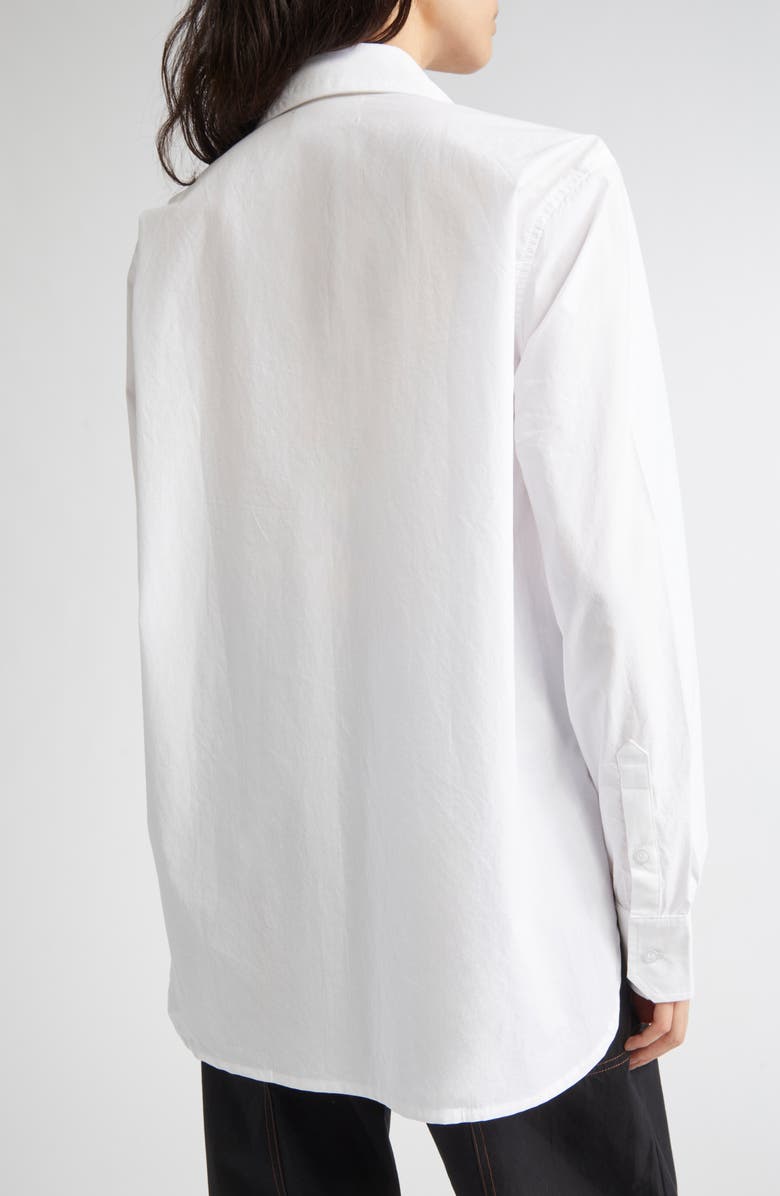 KÚR Hand-Embroidered Face Side Profile Oranbic Cotton Button-Up Shirt, Alternate, color, White