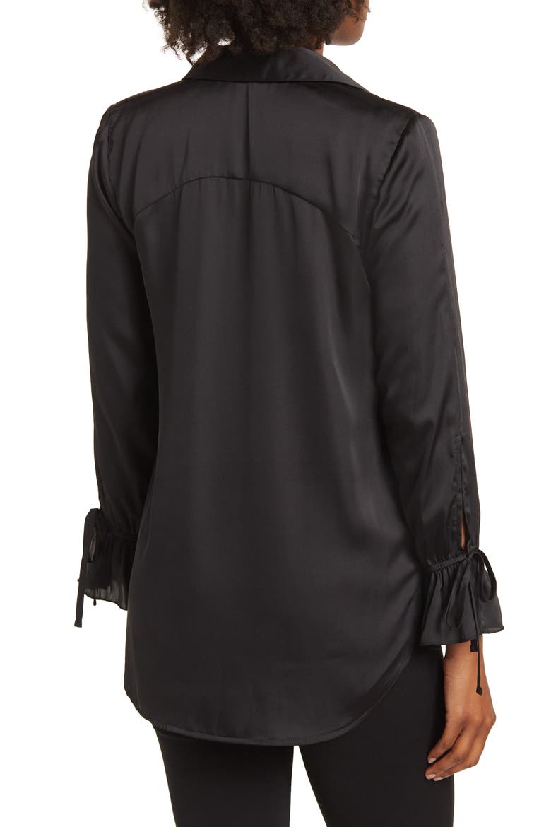 Italia Front-zip Silk Collared Blouse, Alternate, color, BLACK