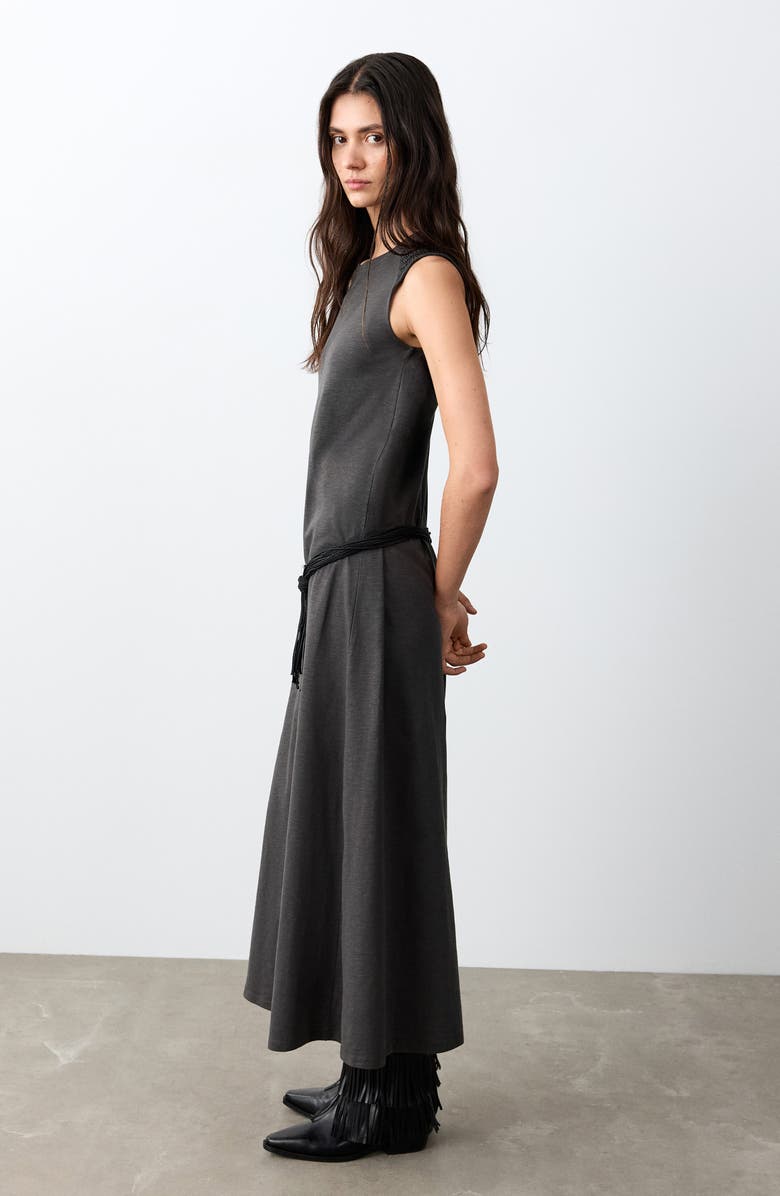 MANGO TEEN Belted Sleeveless Cotton Maxi Dress, Alternate, color, Charcoal