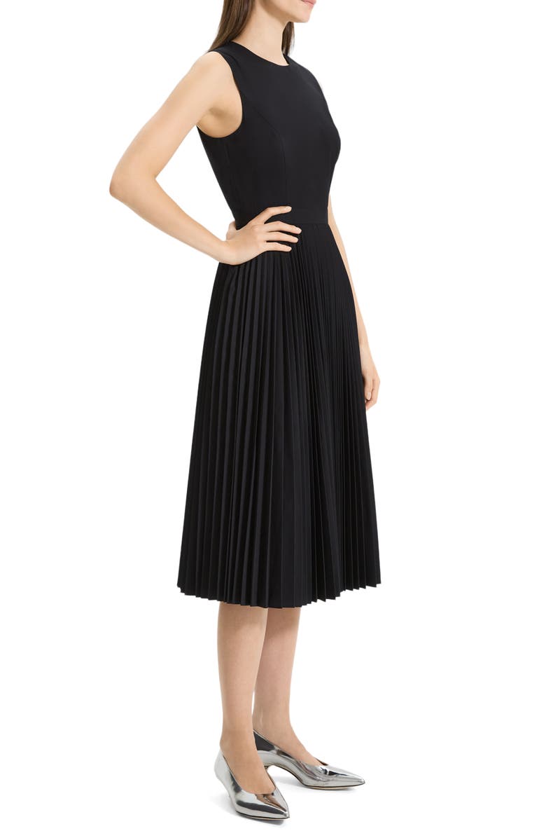 Theory Pleat Skirt Midi Dress, Alternate, color, Black