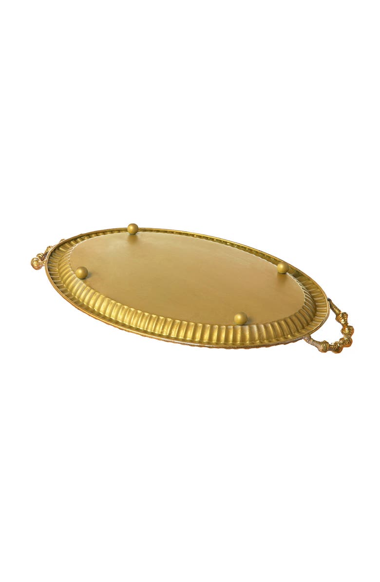 Glitzhome Set of 2 Oval Metal Gold Mirrored Decorative Tray with Handles, Alternate, color, Gold
