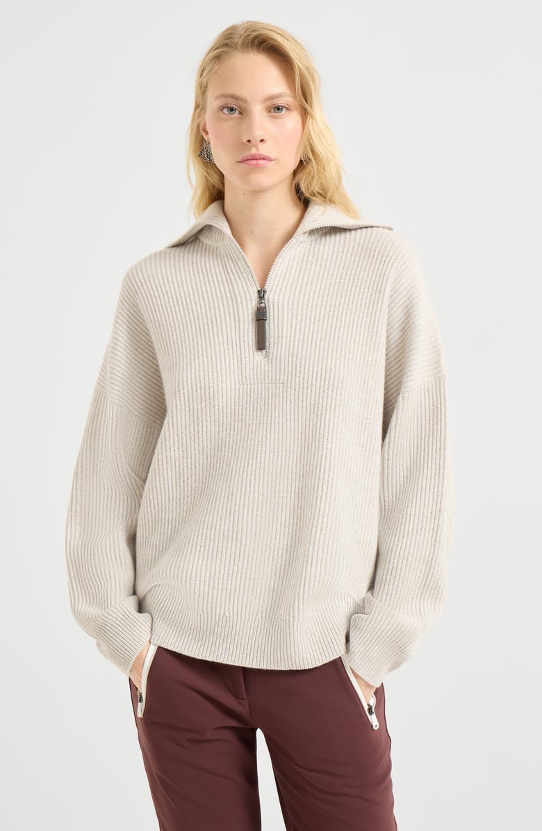 Brunello Cucinelli Cashmere English rib sweater, Alternate, color, Pearl