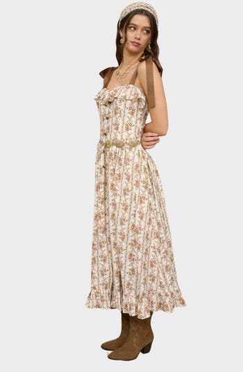 Tie Strap Ruffle Midi Dress