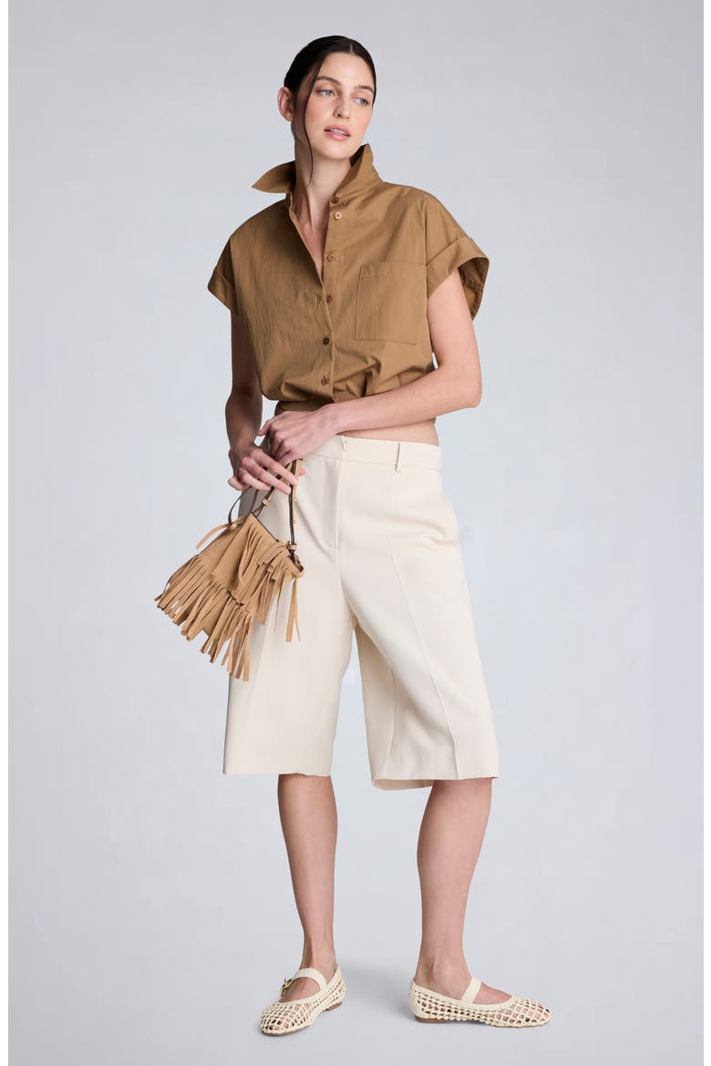 Cap Sleeve Crop Button-Up Shirt, Alternate, color, MESQUITE