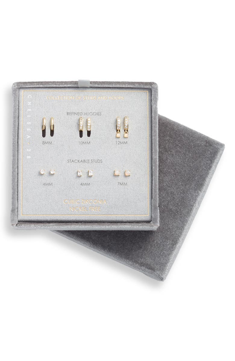Chelsea28 Set of 6 Opal & Cubic Zirconia Earrings, Main, color, Clear- Opal- Gold
