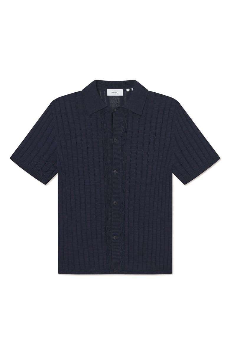 Les Deux Floyd Knit Short Sleeve Button-Up Shirt, Alternate, color, Dark Navy