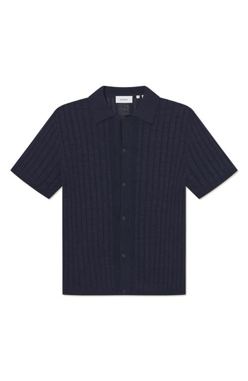 Les Deux Floyd Knit Short Sleeve Button-up Shirt In Blue