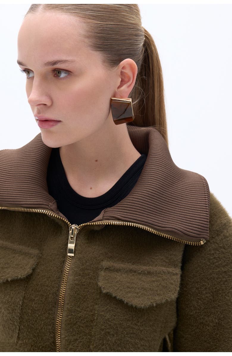 Nocturne Wide Collar Zipper Detailed Knitwear Cardigan, Alternate, color, 