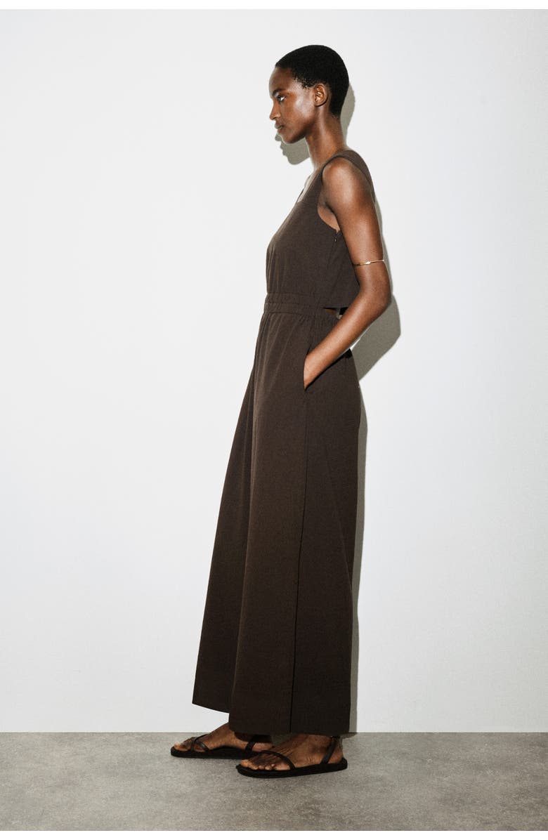 COS Open-back Seersucker Wide-leg Jumpsuit, Alternate, color, Brown