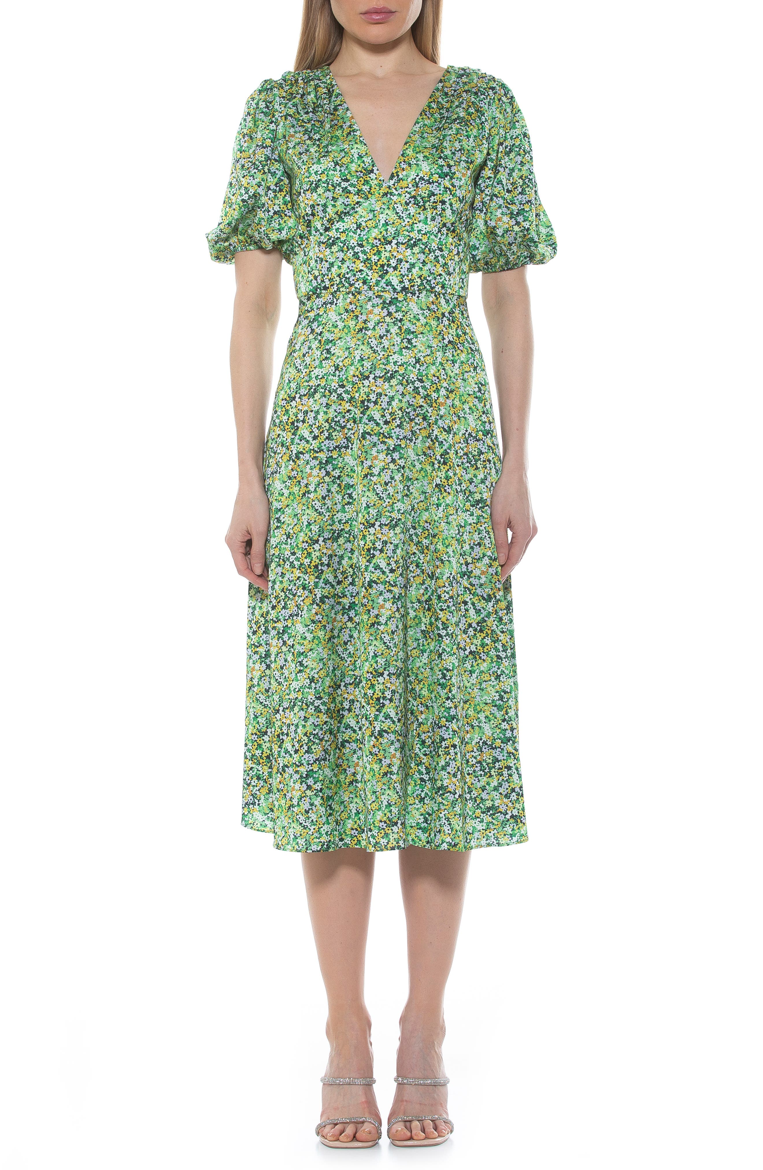 V-Neck Puff Sleeve Midi Dress - image 3