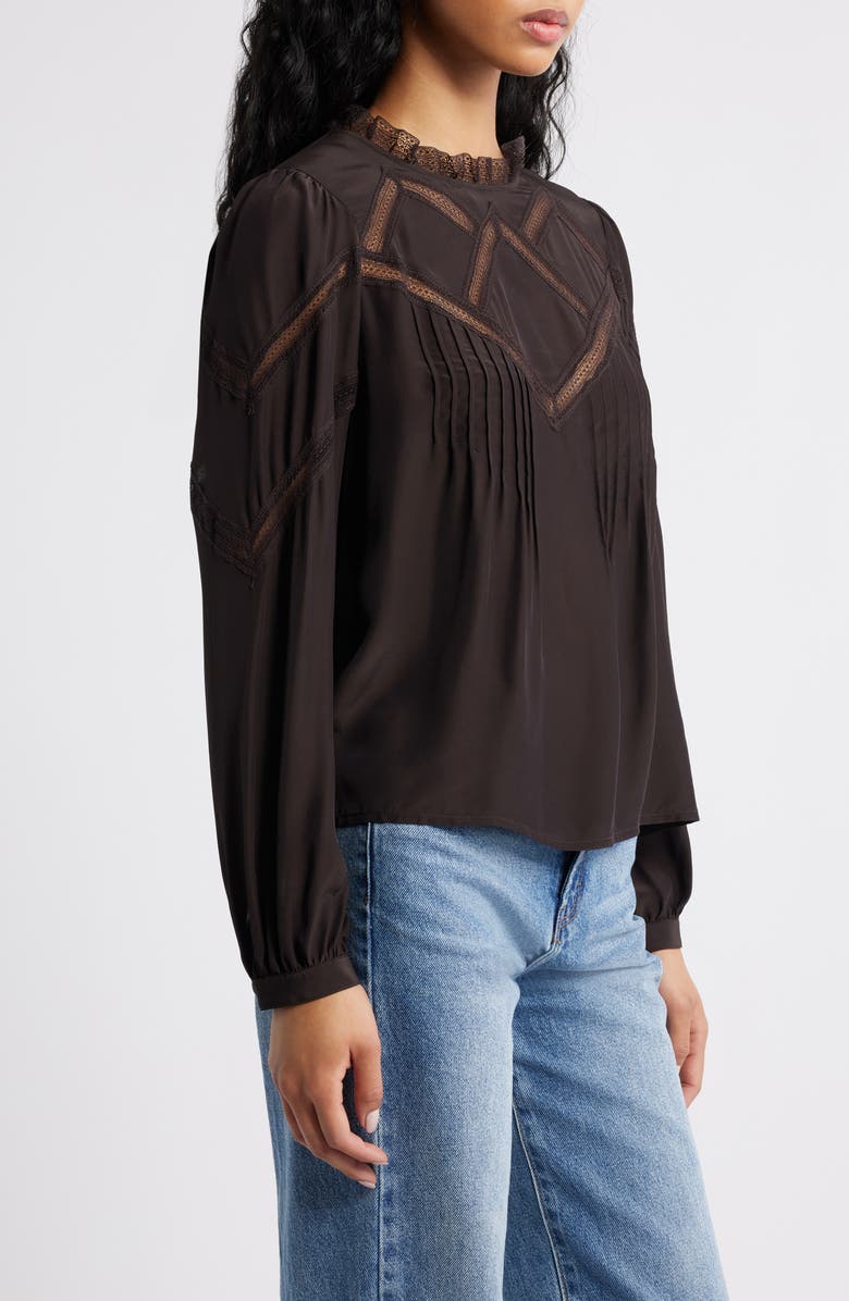Madewell Lace Insert Mock Neck Long Sleeve Top, Alternate, color, Molasses