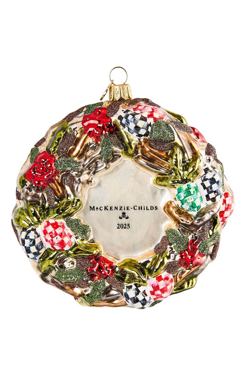 MACKENZIE CHILDS 2025 Cardinal Wreath Glass Ornament, Alternate, color, Green