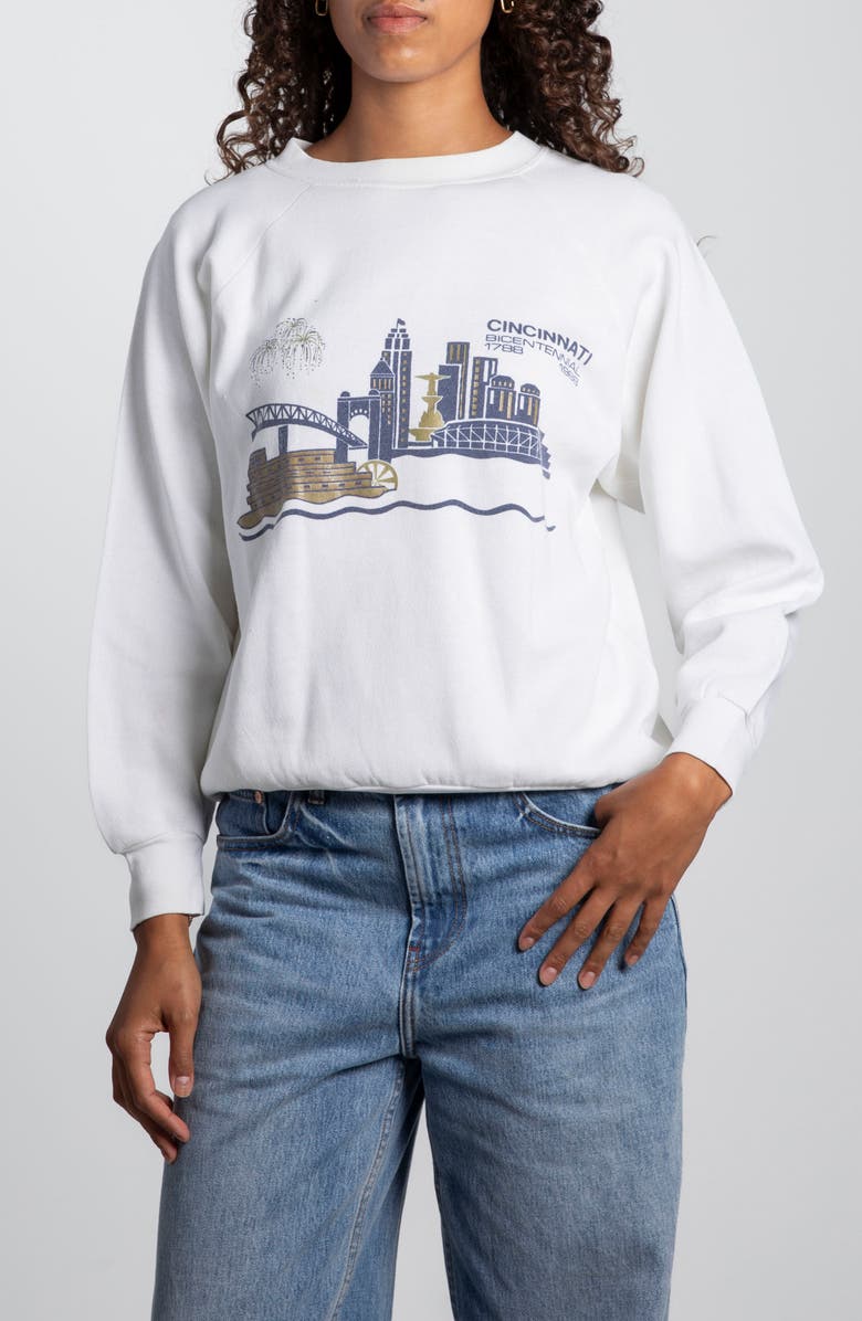Elwood Vintage Cincinnati Bicentennial Sweatshirt, Main, color, White