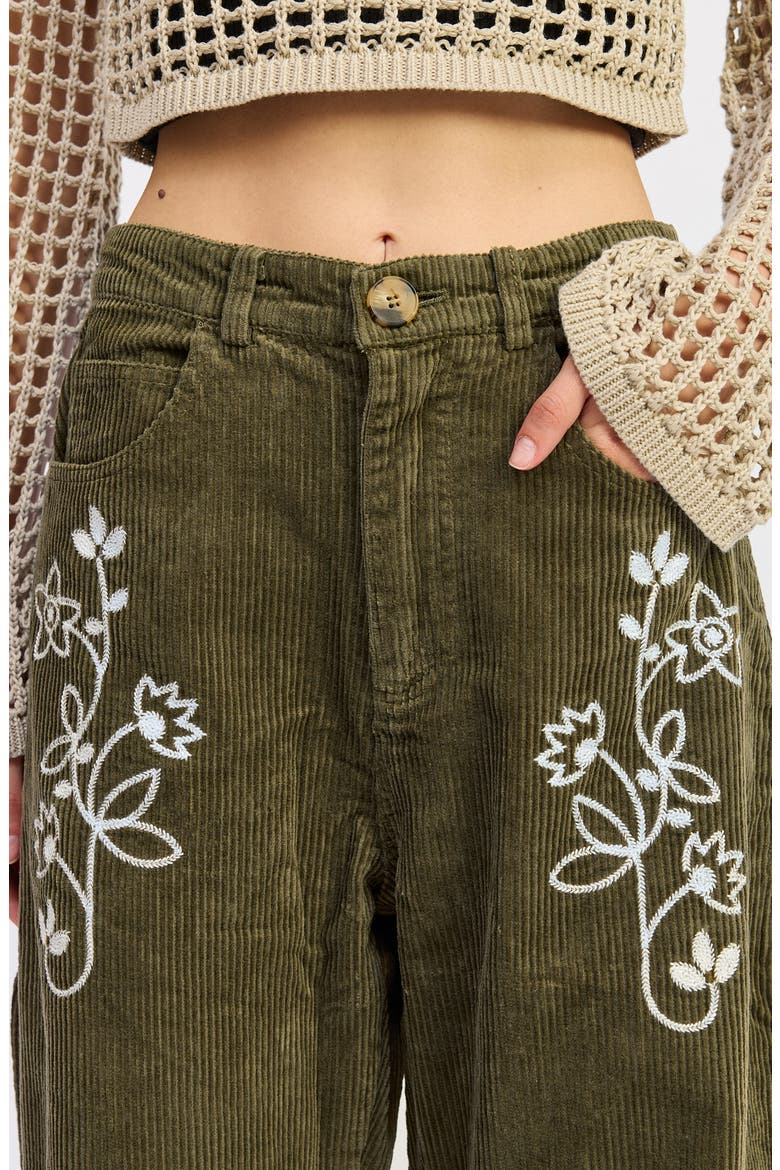 Sylvie Embroidered Corduroy Pants, Alternate, color, WASHED OLIVE