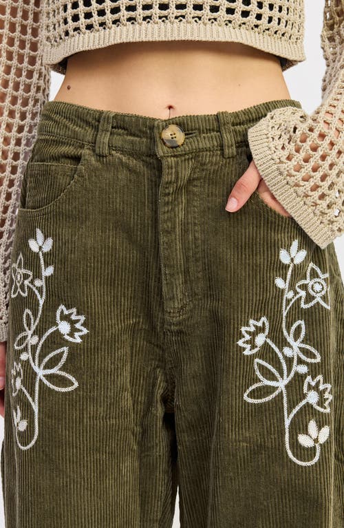 Jacquie The Label Sylvie Embroidered Corduroy Pants In Green