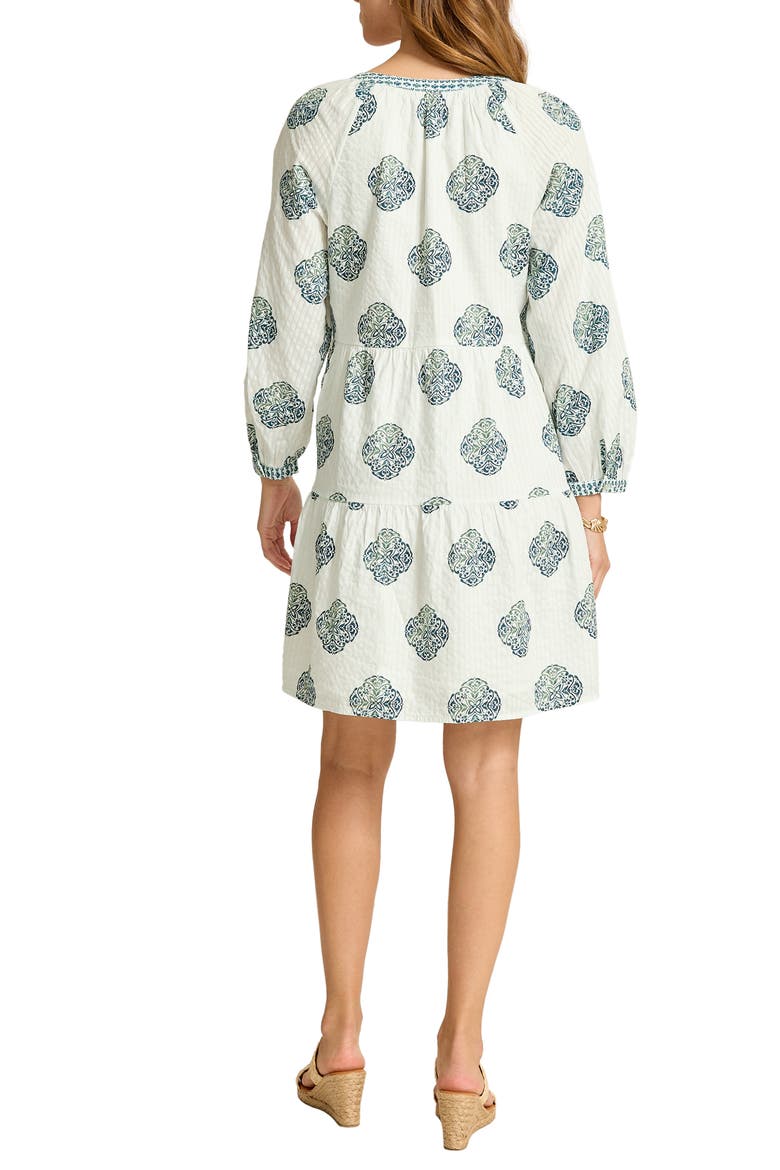 Mosaic Shortes Long Sleeve Cotton Dobby Minidress, Alternate, color, WHITE