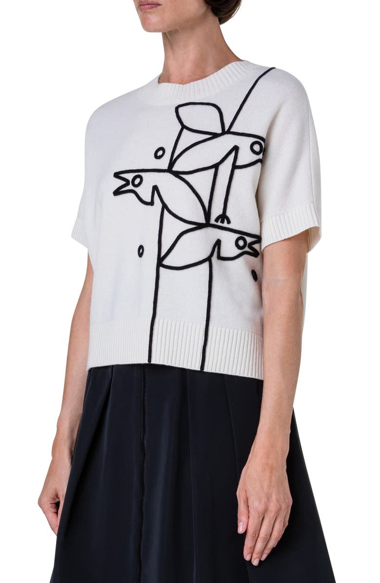 Akris punto Bird Graphic Virgin Wool & Cashmere Sweater, Alternate, color,