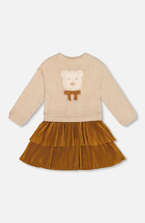 Bi-Material Dress with Layered Skirt (Toddler & Little Kid)