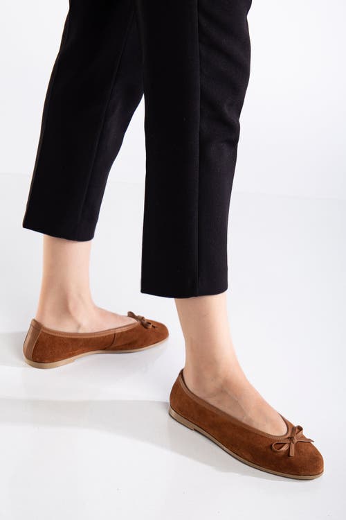 Forever & Always Shoes Freya Leather Ballerina Flats In Cognac Suede Leather