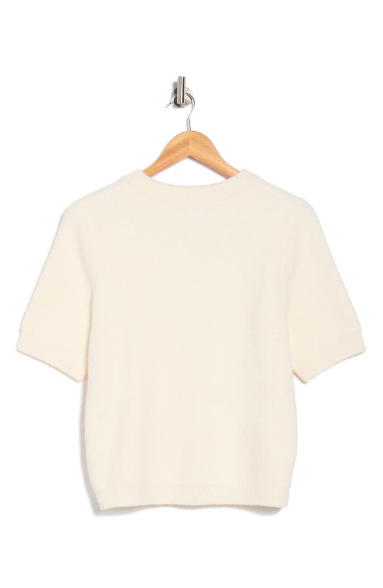 Muse Bow Button Short Sleeve Cardigan, Alternate, color, Cream