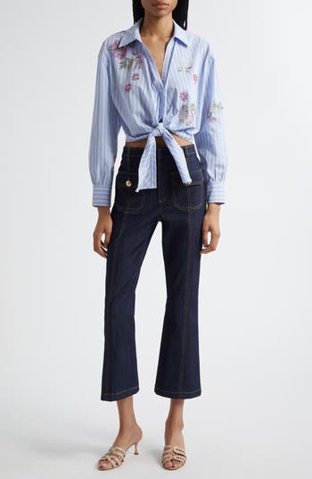 トップス septem Cinq à Sept Rhinestone Embellished Denim Button-Up Shirt