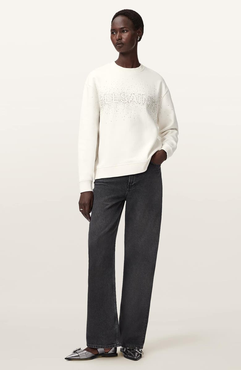 AllSaints Etta Crystal Embellished Fleece Sweatshirt, Alternate, color, White