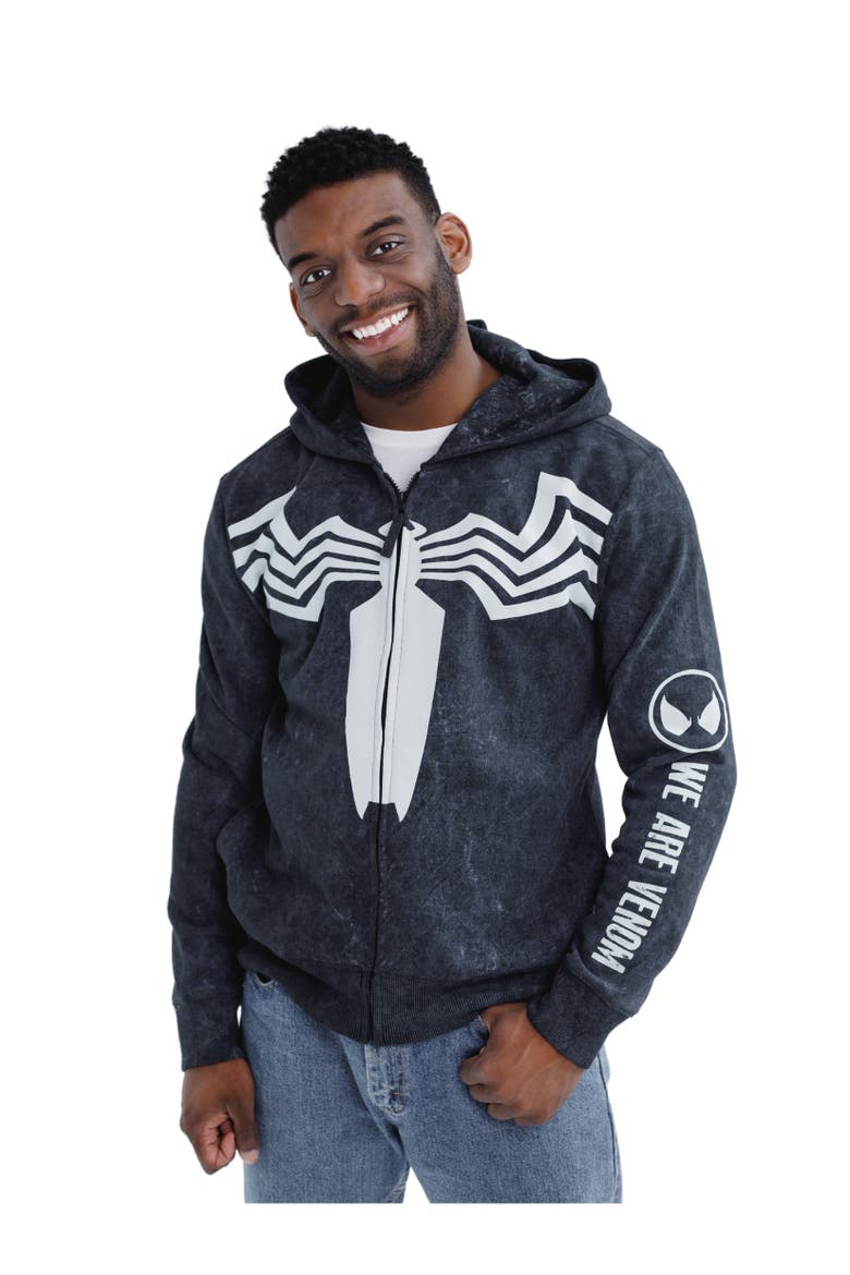 Spider-Man Fleece Zip-Up Hoodie, Alternate, color, Venom Mineral Black