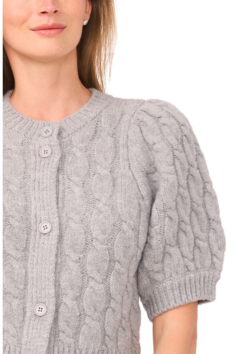 Puff Sleeve Cable Cardigan, Alternate, color, LIGHT HEATHER GREY