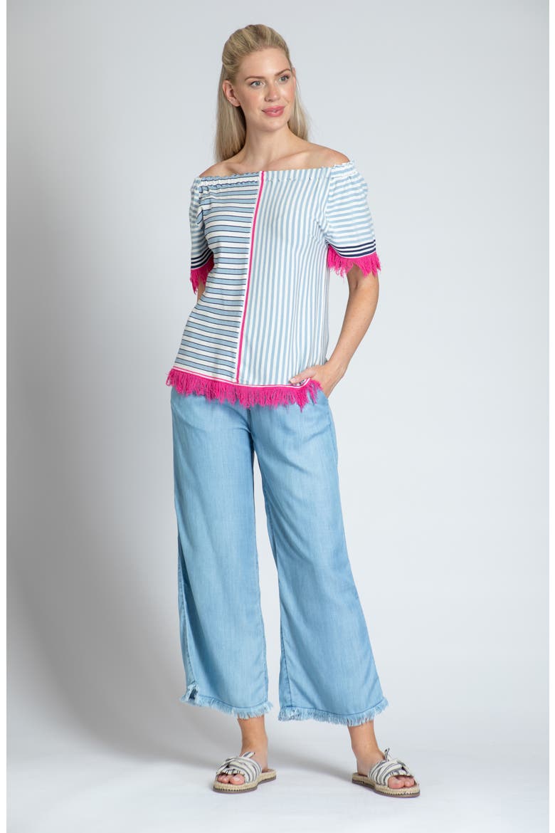 Fringe Multi Stripe Short Sleeve Knit Top, Alternate, color, PINK MULTI