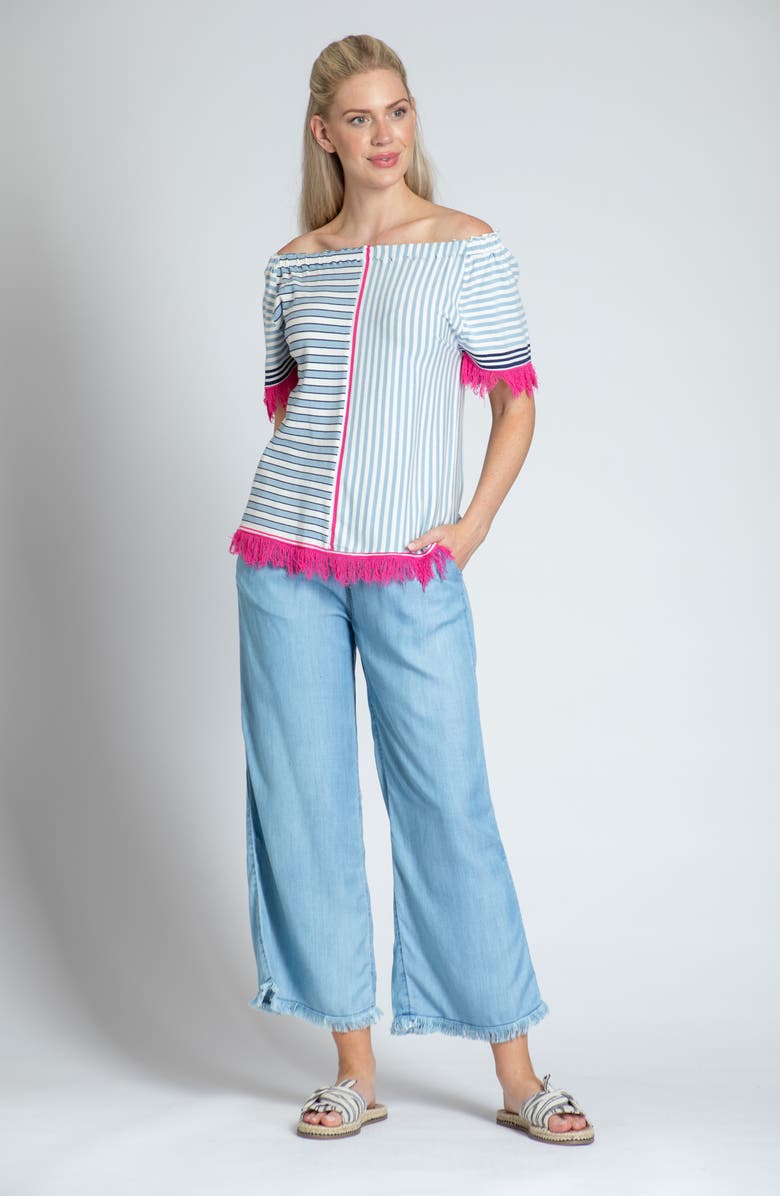 APNY Fringe Multi Stripe Short Sleeve Knit Top, Alternate, color, Pink Multi