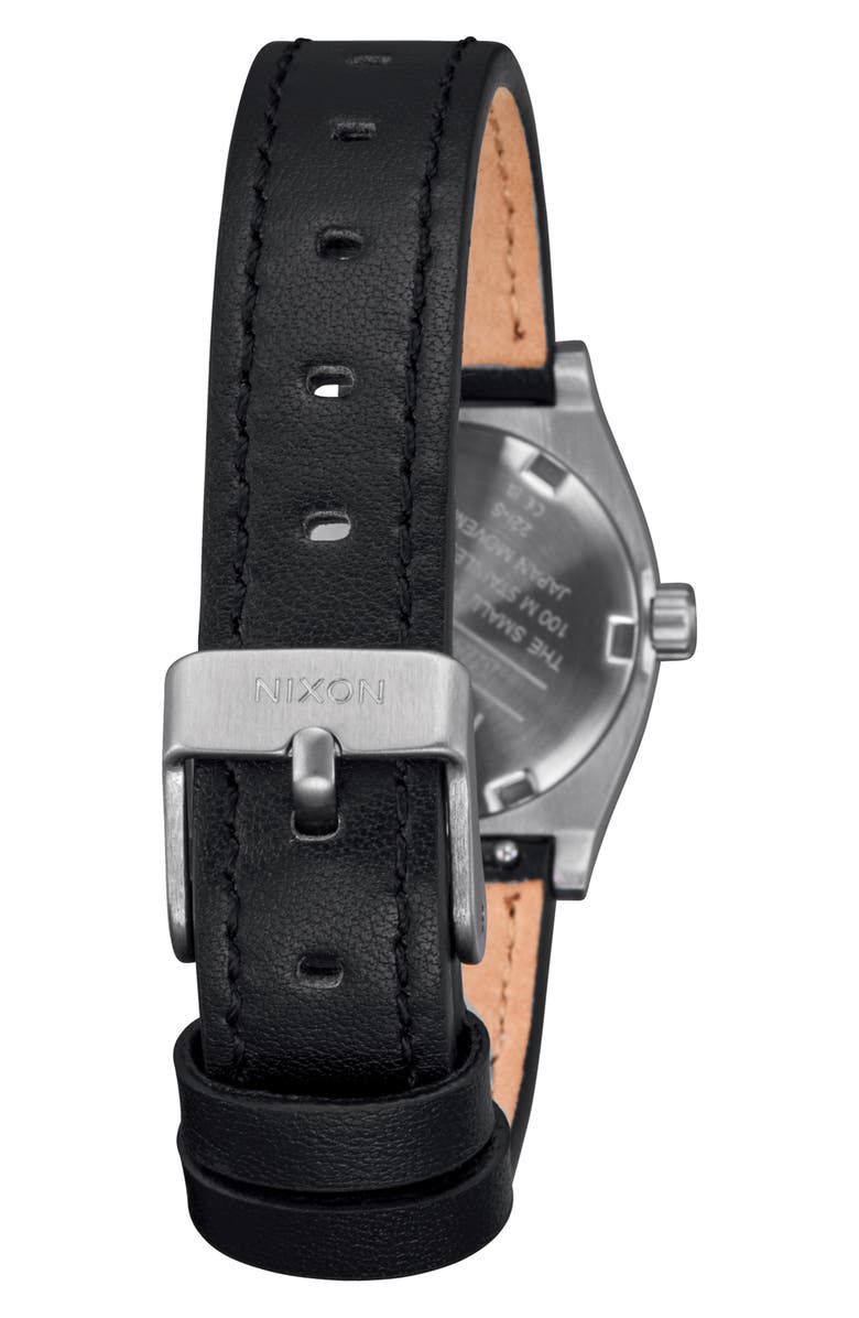 Nixon 'Small Time Teller' Leather Strap Watch, 26mm, Alternate, color, Silver / Black