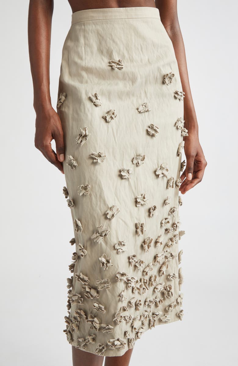 Michael Kors Collection Floral Appliqué Crushed Gabardine Skirt, Alternate, color, Almond
