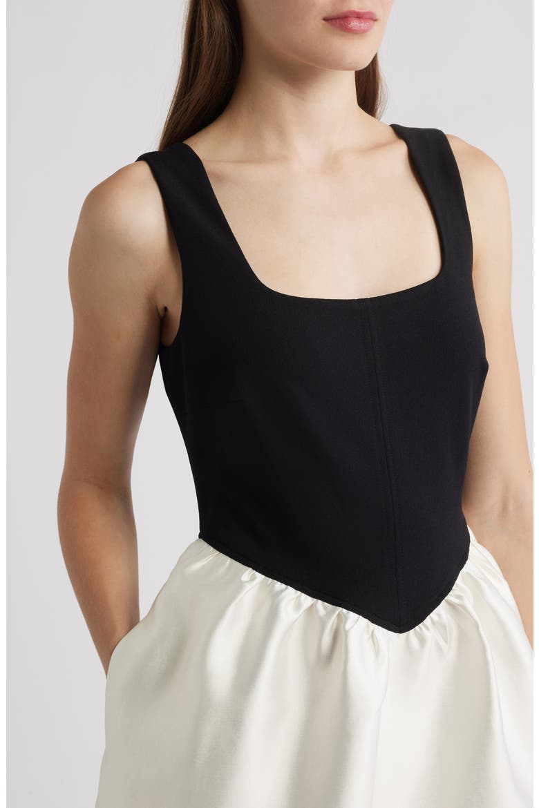 Mix Media Scuba & Crepe Midi Dress, Alternate, color, BLACK IVORY