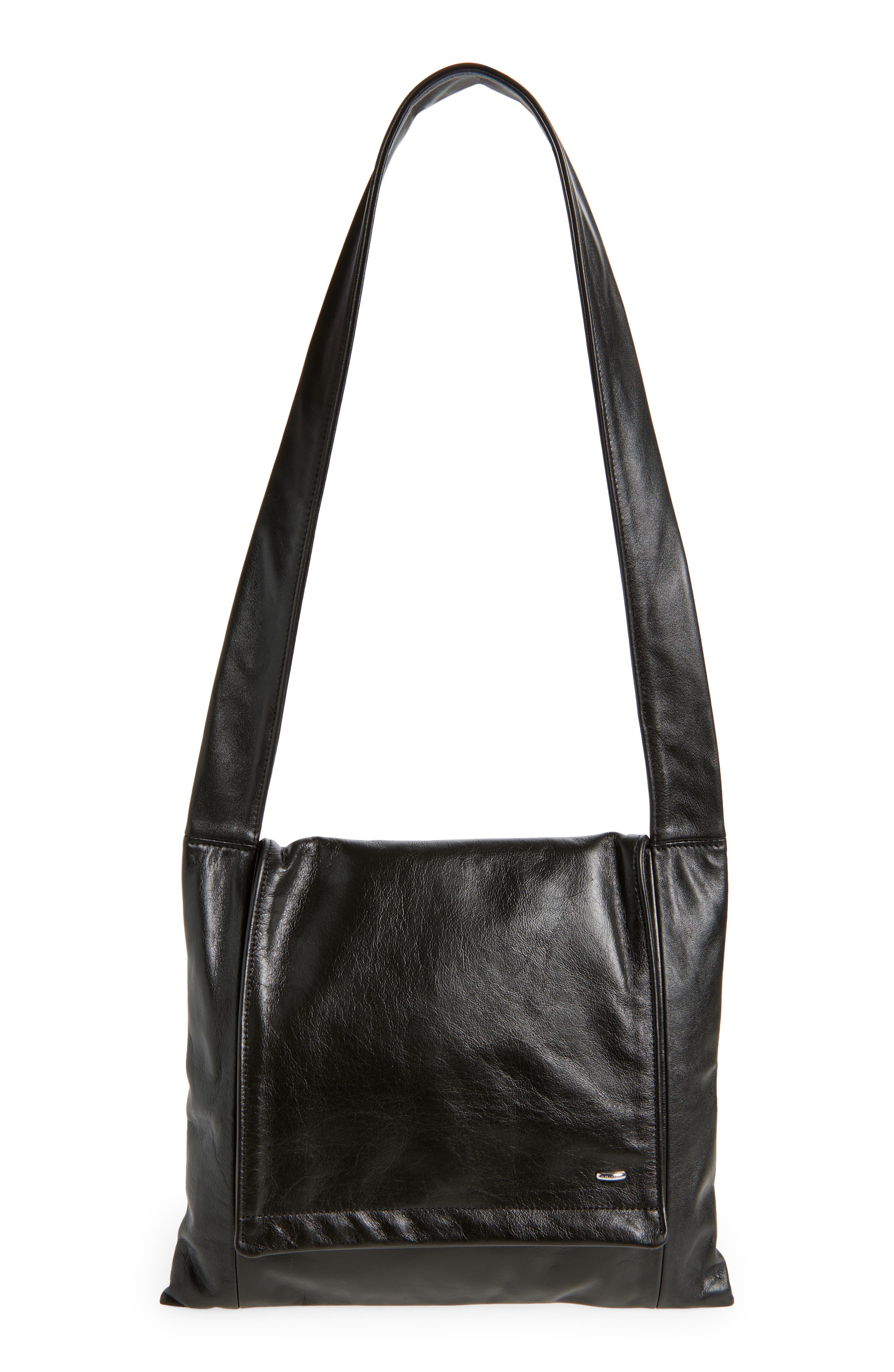 OUR LEGACY Slim Leather Shoulder Bag, Main, color, Malleable Black Bull Hide
