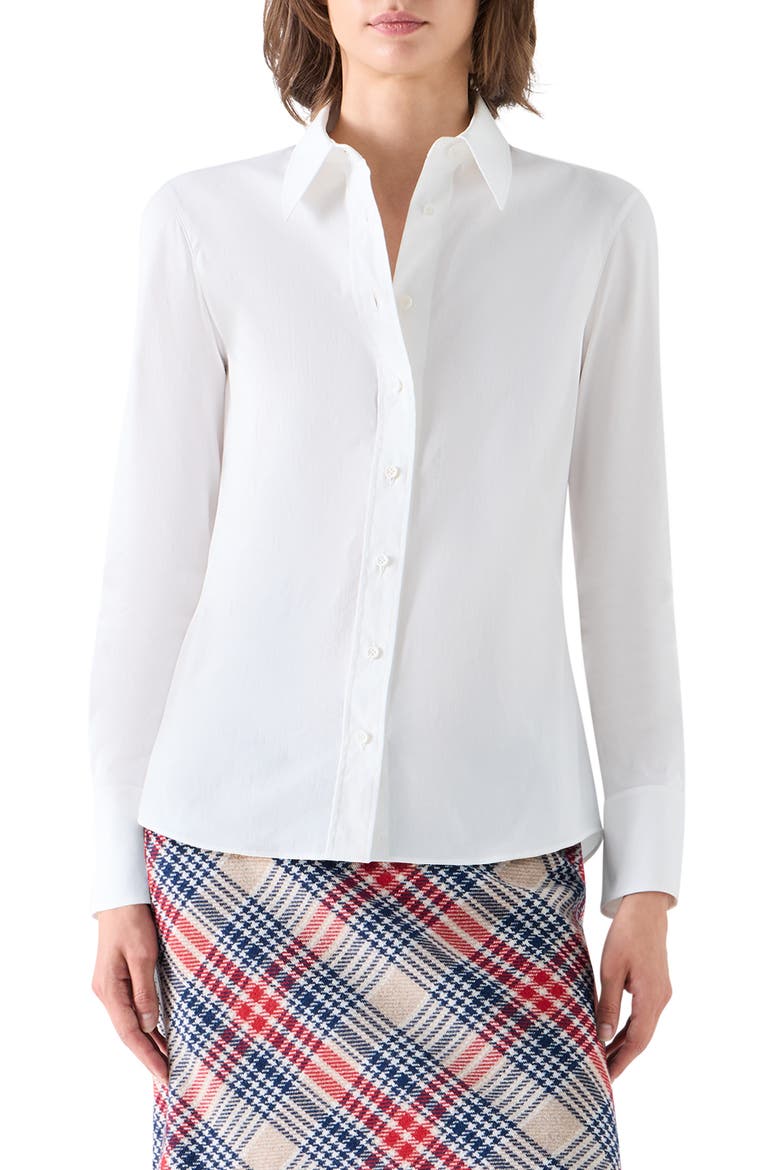 Stretch Cotton Blend Button-Up Shirt, Main, color, CREAM