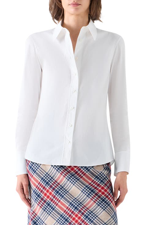 Stretch Cotton Blend Button-Up Shirt