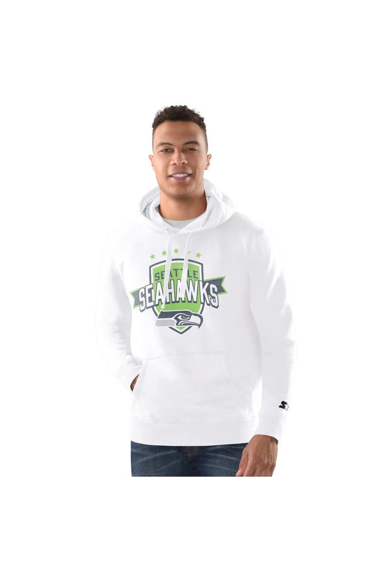 Men's Starter White Seattle Seahawks Vintage Pullover Hoodie, Main, color, White