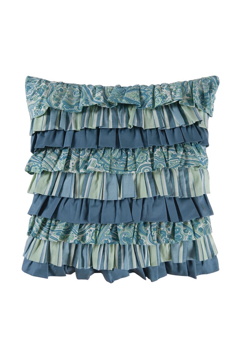 Oceana Paisley Ruffled Throw Pillow, 16" x 16", Main, color, Blue